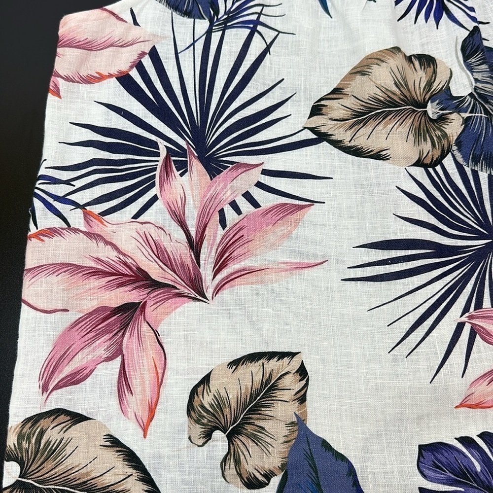 Lungo L’Arno Linen Floral‎ Tropical Print Sleeveless Dress XL Ruffle Hem … - Picture 3 of 12